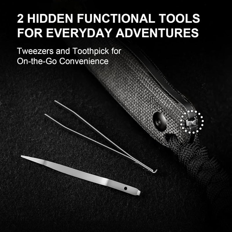 KIZER Drop Bear Fixed Blade Knife, 2.6" AEB-L Black Stonewash Blade EDC Camping Knife with Black Micarta Handle & Hidden Tools, Full Tang Hunting Survival Knives with Adjustable Kydex Sheath, 1092A1 - Image 3